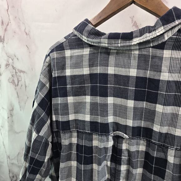 Anthropologie Shirt Womens Small Navy Button Flannel Oversized Boxy Pilcro Plaid - Picture 7 of 13